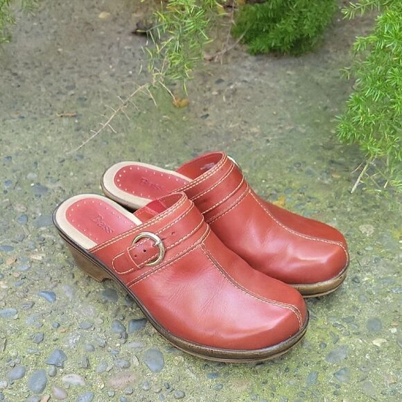 BASS Leona Brown Leather Clogs with Buckle Size 8M - Picture 1 of 9